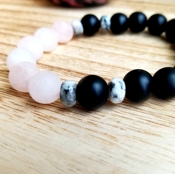 Onyx & Rose Quartz Gemstone Bracelet - Picture 2 of 8